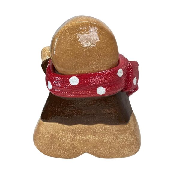 Cracker Barrel Gingerbread Man Ceramic Cookie Jar Polka Scarf Christmas Holiday - Picture 3 of 9